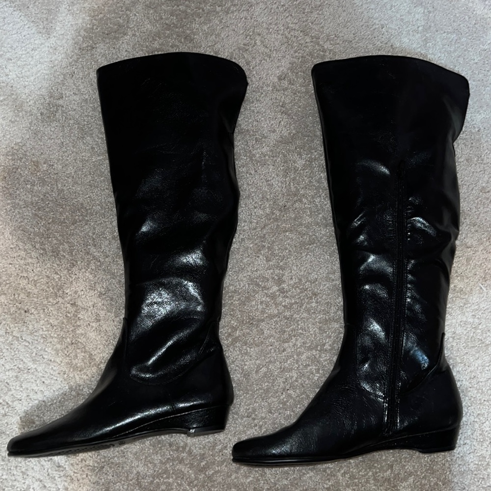 Aerosoles black 12 vegan faux leather knee high boots side zip  sexy